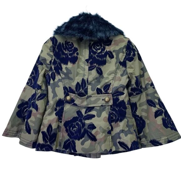 NWT Banana Republic Peacoat Jacket Olive Camo Navy Faux Fur Collar Size XSP New - Picture 3 of 16